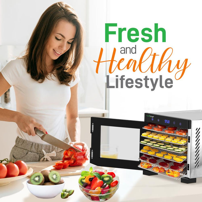 Premium Food Dehydrator Machine - 6 Stainless Steel Trays With Digital Timer And Temperature Control, 600 Watts