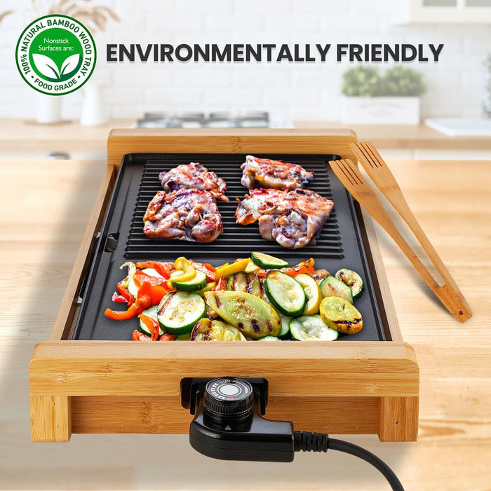 Household Smokeless Detachable Electric Bamboo Grill - Double U-Shaped Heating Tube Electric Grill, Non-Stick Cooking Surface & Adjustable Temperature Knob