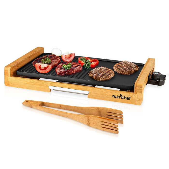 Household Smokeless Detachable Electric Bamboo Grill - Double U-Shaped Heating Tube Electric Grill, Non-Stick Cooking Surface & Adjustable Temperature Knob