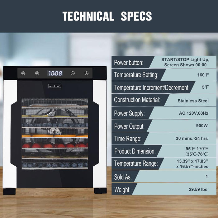 10  Shelf Stainless Steel Trays With Digital Timer And Temperature Control, 900 Watts