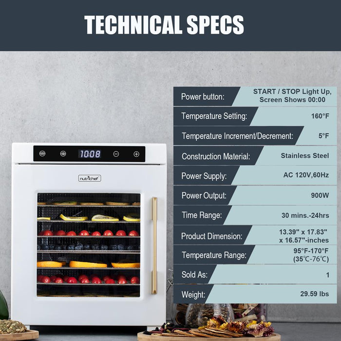 10 Shelf Stainless Steel Trays With Digital Timer And Temperature Control, 900Watts