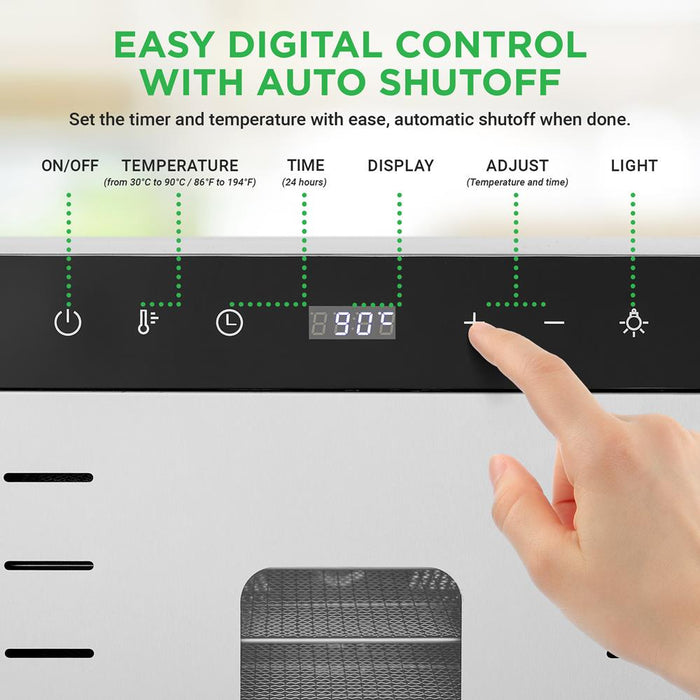 20-Shelf Food Dehydrator, Digital Timer, Stainless Steel, Easy Monitoring