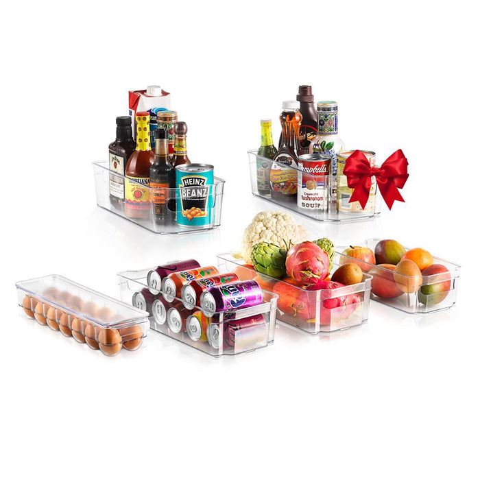 Set Of 6 Refrigerator Organizer Bins - 5 Wide Fridge Organizers And 1 Egg Holding Tray For Freezer, Kitchen, Countertops, Cabinets