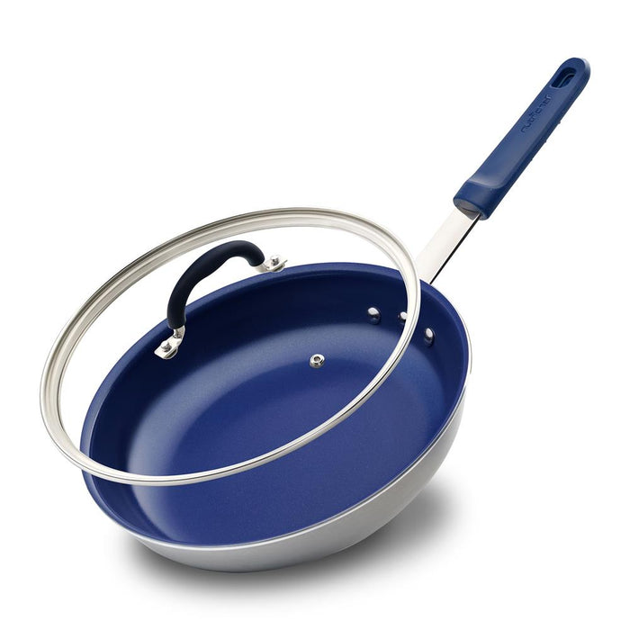 10'' Medium Fry Pan With Lid - Non-Stick Pan With Silicone Handle, Ceramic Coating Inside