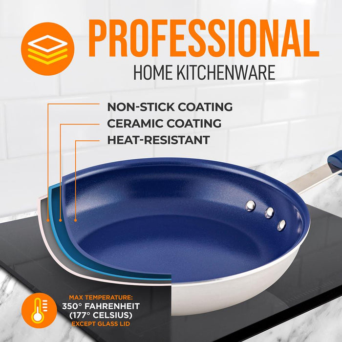 12'' Large Fry Pan With Lid - Non-Stick Pan With Silicone Handle, Ceramic Coating Inside