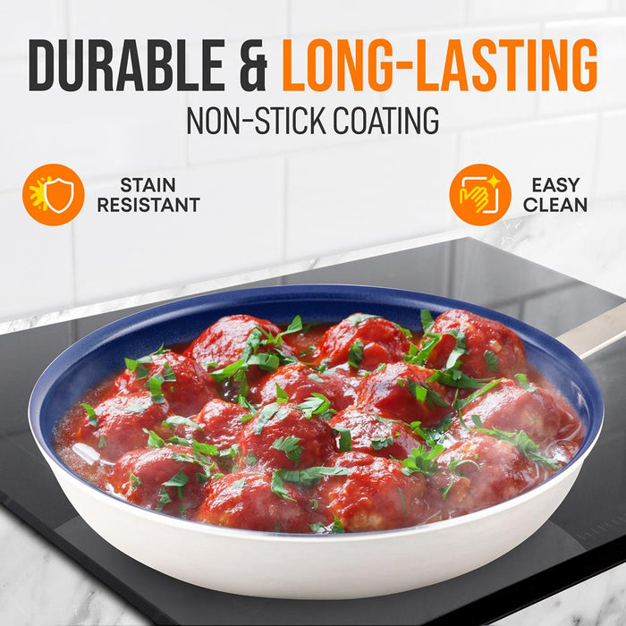 12'' Large Fry Pan With Lid - Non-Stick Pan With Silicone Handle, Ceramic Coating Inside