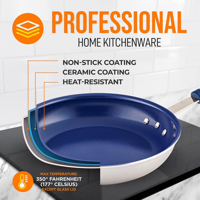 8'' Small Fry Pan With Lid - Non-Stick Pan With Silicone Handle, Ceramic Coating Inside