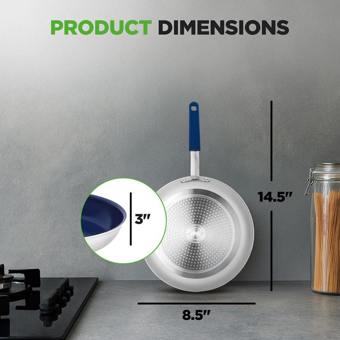 8" Nonstick Fry Pan with Lid, Ceramic Coating, Blue Silicone Handle