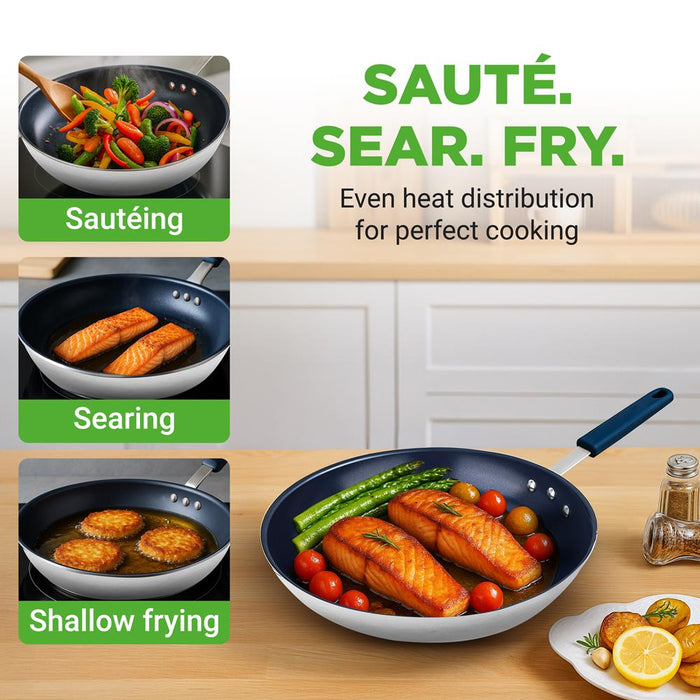 10" Nonstick Fry Pan - Easy Clean Ceramic Coating, Blue Silicone Handle