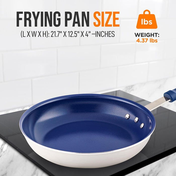 12'' Large Fry Pan - Non-Stick Pan With Silicone Handle, Ceramic Coating Inside