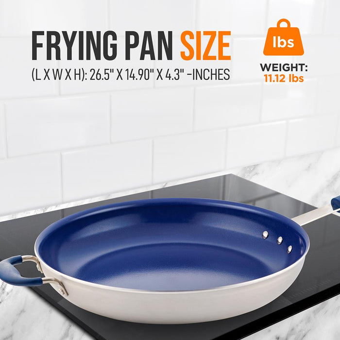 14''Non-Stick Fry Pan - Durable Pan With Silicone Handle, Ceramic Coating Inside