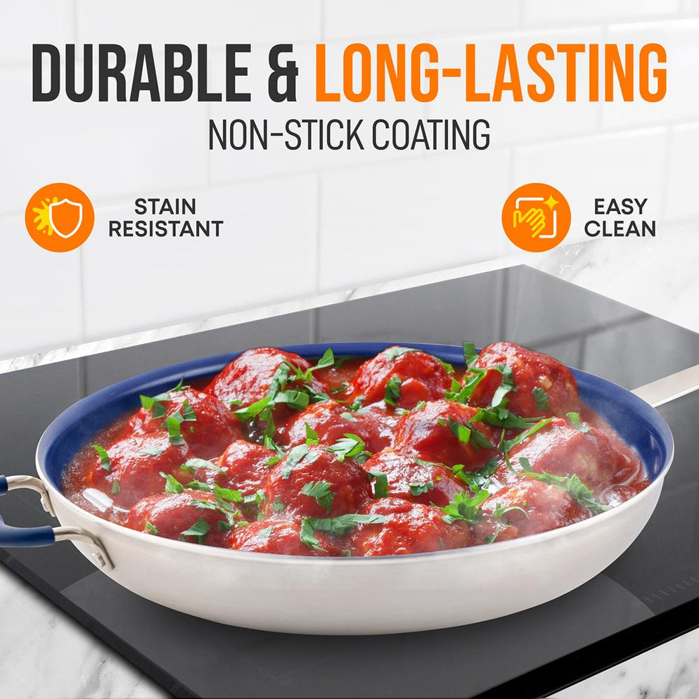 14''NonStick Fry Pan Durable Pan With Silicone Handle, Ceramic Coat