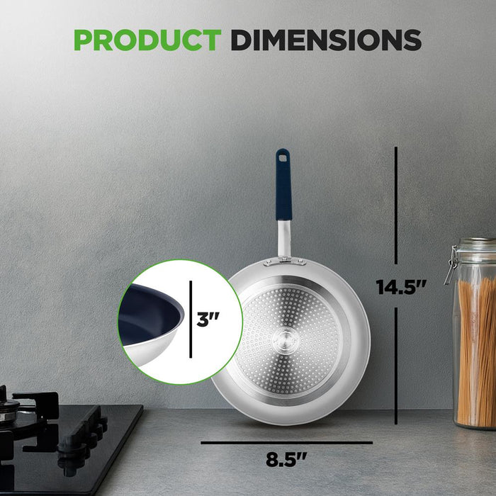 8" Nonstick Fry Pan - Easy Clean Ceramic, Blue Silicone Handle