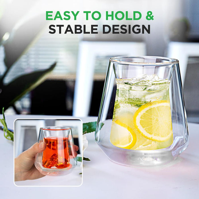 2 Pcs. Double-Wall Insulated Glasses - Clear Glass Cups, 8 Ounces Each