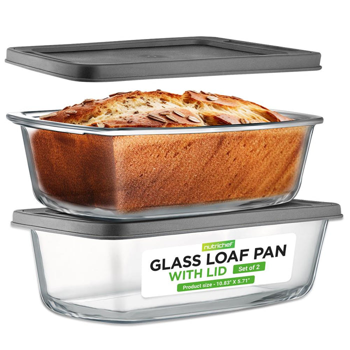 2 Sets High Borosilicate Glass Loaf Pan With Cover - Grip Handles For Easy Carry From Hot Oven To Table, Bpa-Free