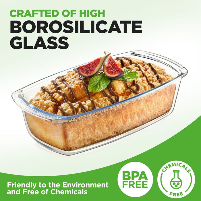 2 Sets High Borosilicate Glass Loaf Pan With Cover - Grip Handles For Easy Carry From Hot Oven To Table, Bpa-Free