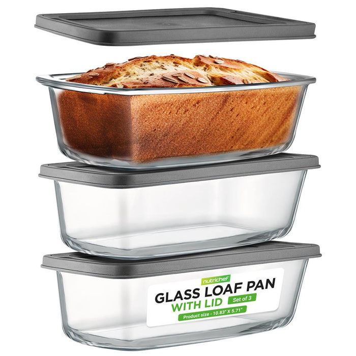 3 Sets High Borosilicate Glass Loaf Pan With Cover - Grip Handles For Easy Carry From Hot Oven To Table, Bpa-Free