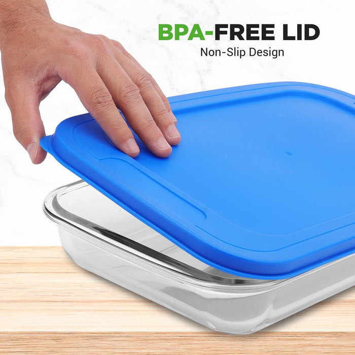 4 Sets Of High Borosilicate Rectangular Glass Bakeware Set With Pe Lid (Blue)