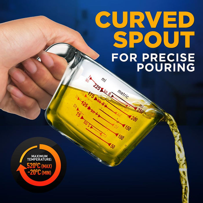 Glass Measuring Cup 250ml - Precise Pouring, Borosilicate, Clear