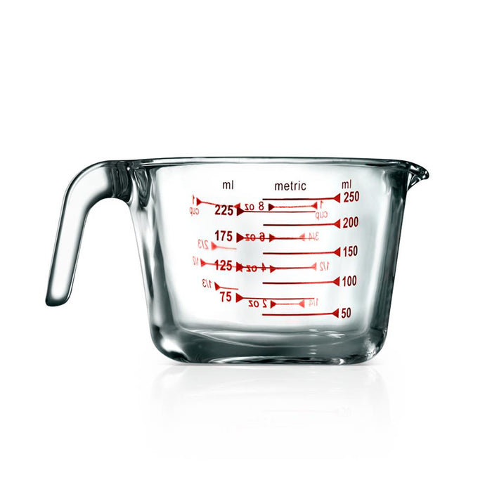 Glass Measuring Cup 250ml - Precise Pouring, Borosilicate, Clear