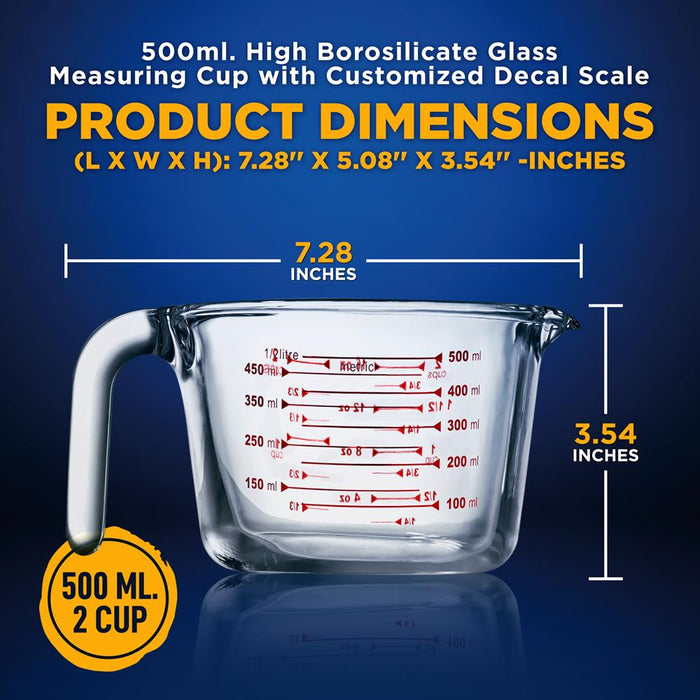 500 Ml. High Borosilicate Glass Measuring Cup With Customized Decal Scale