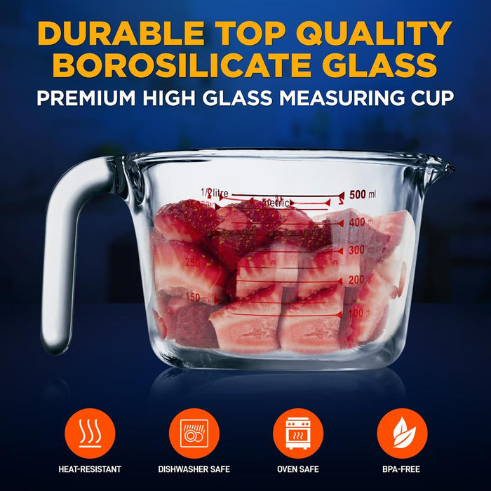 500 Ml. High Borosilicate Glass Measuring Cup With Customized Decal Scale