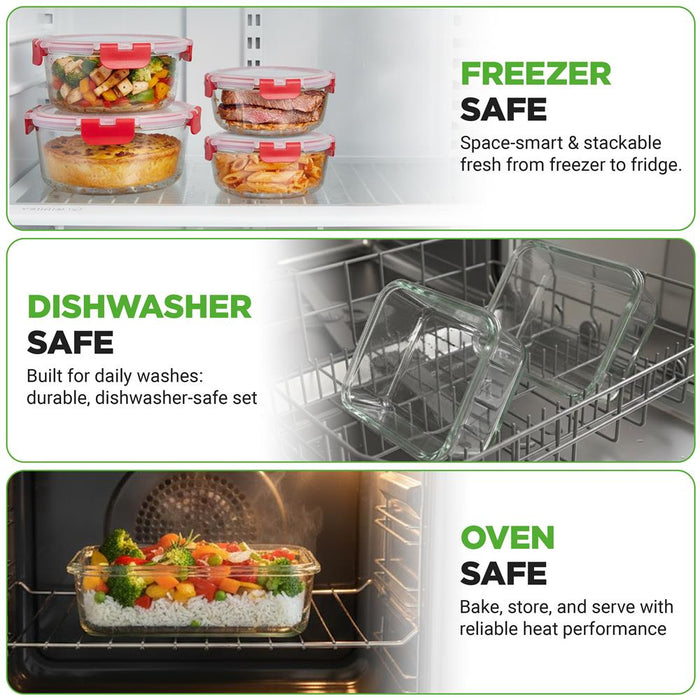 Glass Food Storage Set 24pc Airtight Leak-Proof Borosilicate Red