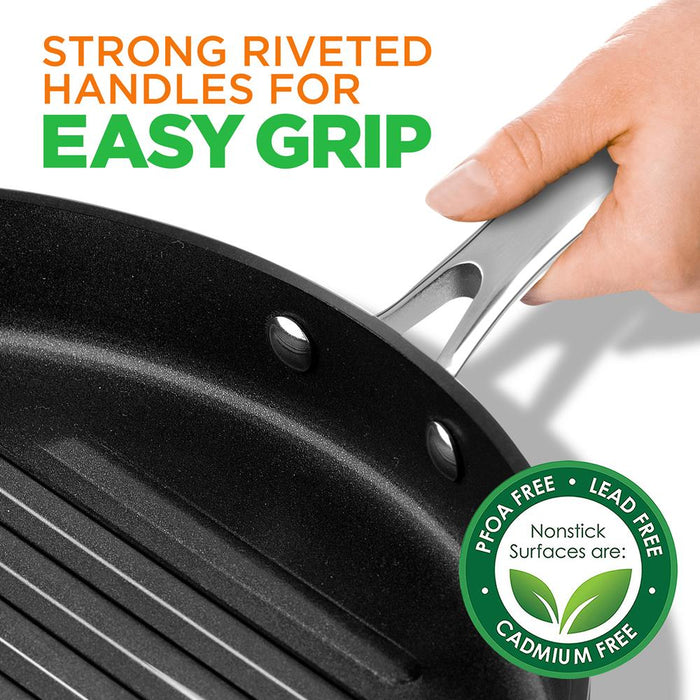 12’’ Hard-Anodized Nonstick Grill - Dishwasher Safe Nonstick Grill Pan