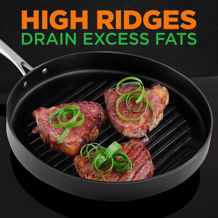 12’’ Hard-Anodized Nonstick Grill - Dishwasher Safe Nonstick Grill Pan