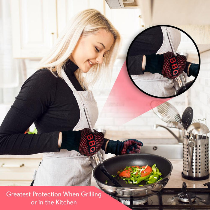 1472? Extreme Heat Resistant Grill Gloves - 14'' Food Grade Kitchen Oven Mitts, Silicone Non-Slip Cooking Gloves For Barbecue