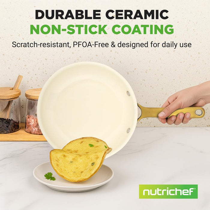 10" Non-Stick Frying Pan, Even Heat, Ceramic Coating, Golden Handle