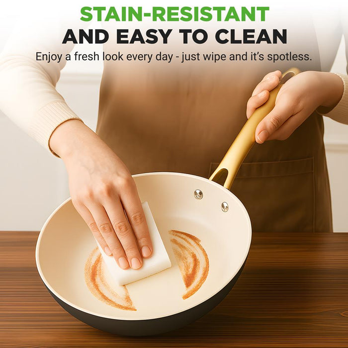 10" Non-Stick Frying Pan, Even Heat, Ceramic Coating, Golden Handle
