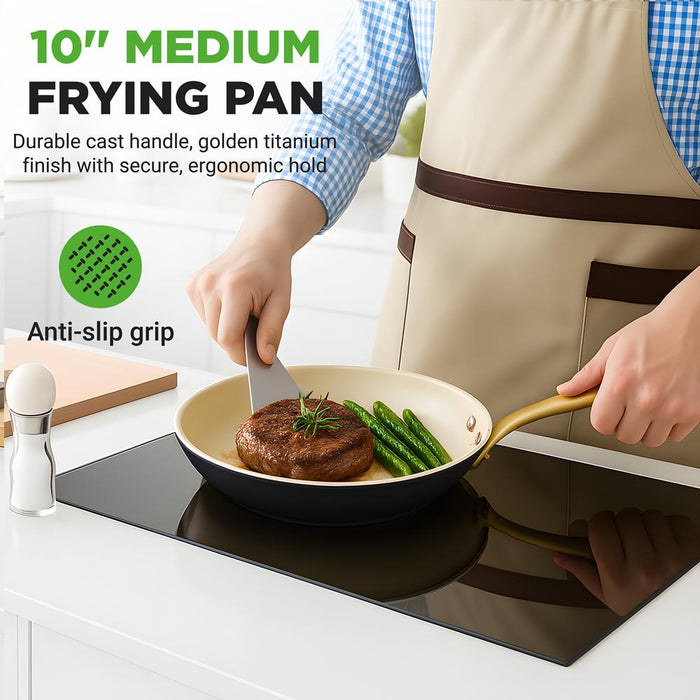 10" Non-Stick Frying Pan, Even Heat, Ceramic Coating, Golden Handle