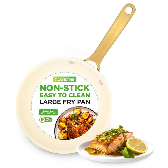 12'' Large Fry Pan - Non-Stick Pan With Silicone Handle, Interior Non-Stick Ceramic Coating And Polyester Coating Outside