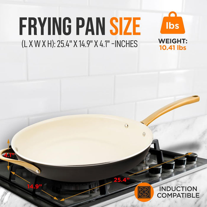 14'' Non-Stick Fry Pan – Durable Pan With Silicone Handle, Interior Non-Stick Ceramic Coating And Polyester Coating Outside