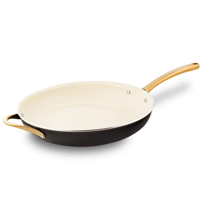 14'' Non-Stick Fry Pan – Durable Pan With Silicone Handle, Interior Non-Stick Ceramic Coating And Polyester Coating Outside