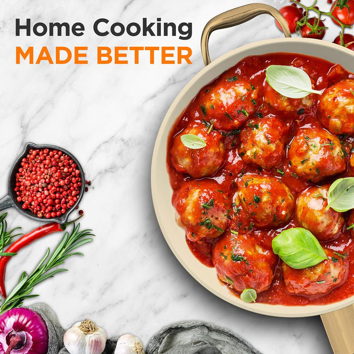 8'' Small Fry Pan With Lid - Non-Stick Pan With Silicone Handle, Interior Non-Stick Ceramic Coating And Polyester Coating Outside