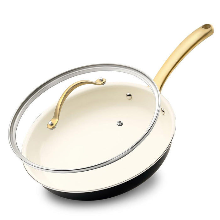 8'' Small Fry Pan With Lid - Non-Stick Pan With Silicone Handle, Interior Non-Stick Ceramic Coating And Polyester Coating Outside