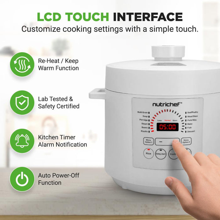 Electric Pressure Cooker 6QT Fast Cooking Digital Display White