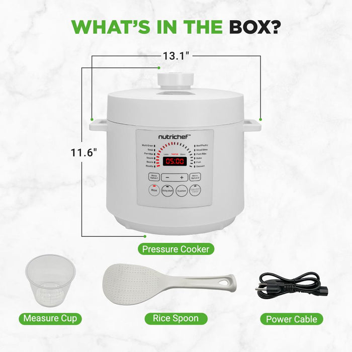 Electric Pressure Cooker 6QT Fast Cooking Digital Display White