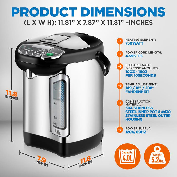 4L Digital Hot Water Dispenser - Instant Water Boiler / Water Heater, Auto Dispense Safety Lock, (4.227 Quarts)