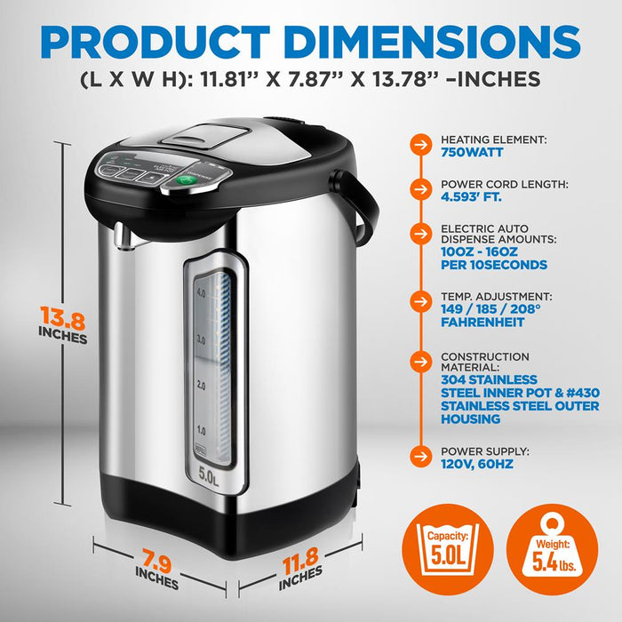 5L Digital Hot Water Dispenser - Instant Water Boiler / Water Heater, Auto Dispense Safety Lock, (5.283 Quarts)