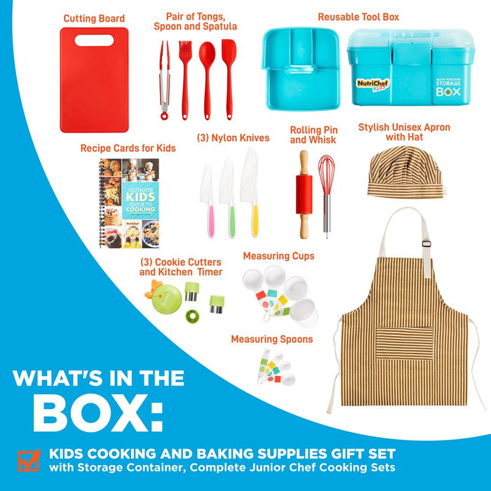 Kids Cooking And Baking Supplies Gift Set With Storage Container, Complete Junior Chef Cooking Sets