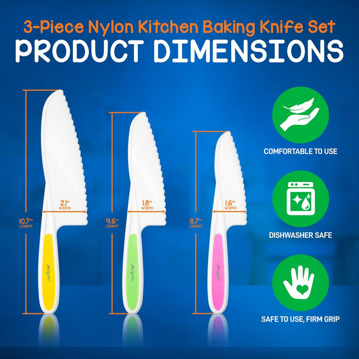 3-Piece Nylon Kitchen Baking Knife Set - Children'S Cooking Knives, Serrated Edges, Bpa-Free Kids' Knives