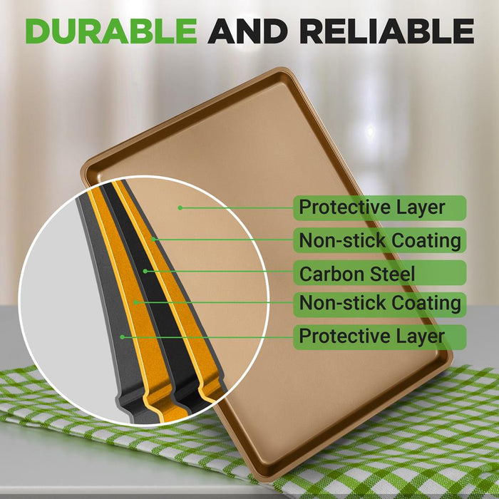 Nonstick XL Baking Pan, Easy Clean Carbon Steel, Gold, 22"x16"