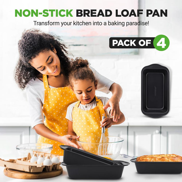 Loaf Pans Set of 4, Quick Heat, Non-Stick Carbon Steel, Oven Safe