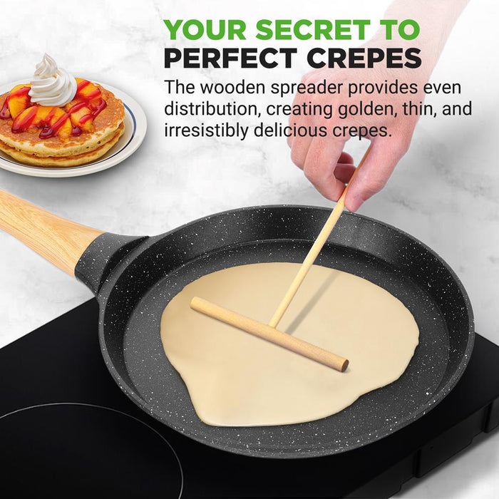 11" Non-Stick Crepe Pan, Easy Clean Marble Coating, Includes Spreader
