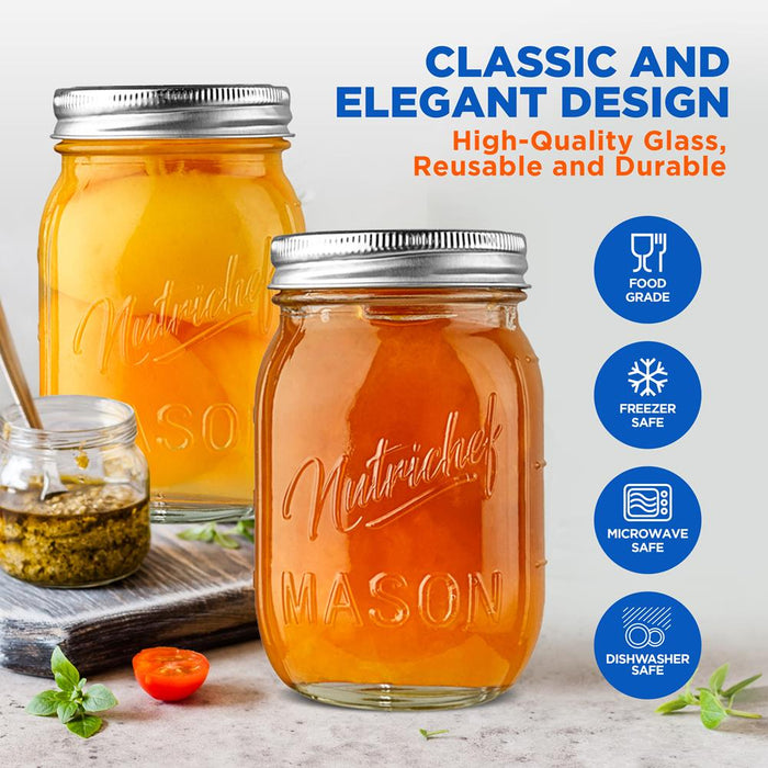 Mason Jars 2-Pack 16 oz - Airtight Seal, Thick Glass, Silver Lids