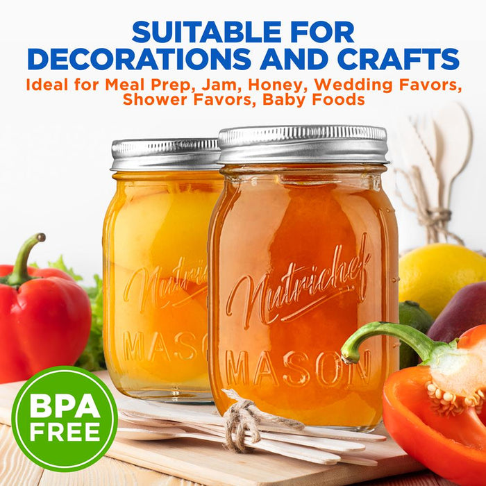 6 Pcs. Glass Mason Jars With Regular Lids And Bands, Diy Magnetic Spice Jars, Ideal For Meal Prep, Jam, Honey, Wedding Favors, And More