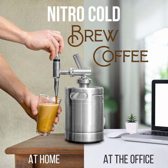 64 Oz. Nitro Cold Brew Coffee Maker - Stainless Steel Homebrew Coffee Keg System Kit With Pressure Relieving Valve & Stout Creamer Faucet